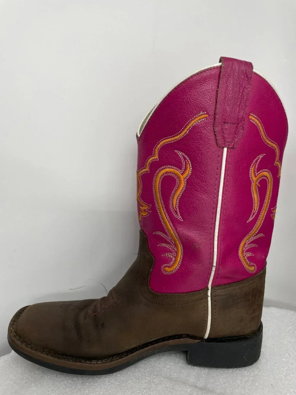 Old West Western Leather Pink Square Toe Cowboy Cowgirls Boots Girls Kids Size 3